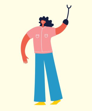 Engelli kadın, düz tarzda genç geçersiz kişi vektör illüstrasyon