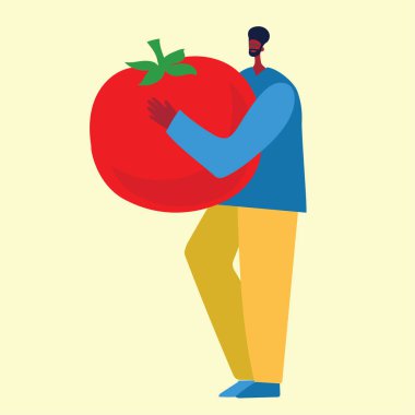 Web sitesi ve mobil web sitesi geliştirme için Sağlıklı Gıda kavramı. Farklı meyve ve sebzeleri olan insanlar. Vektör çizimi