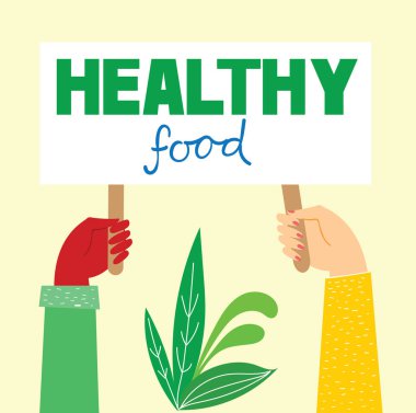 Web sitesi ve mobil web sitesi geliştirme için Sağlıklı Gıda kavramı. Farklı meyve ve sebzeleri olan insanlar. Vektör çizimi