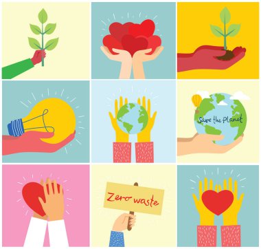 Gezegeni Kurtarma Kavramı'nın eko arka planlar, düz tarzı yeşil düşünün. Vektör çizimi