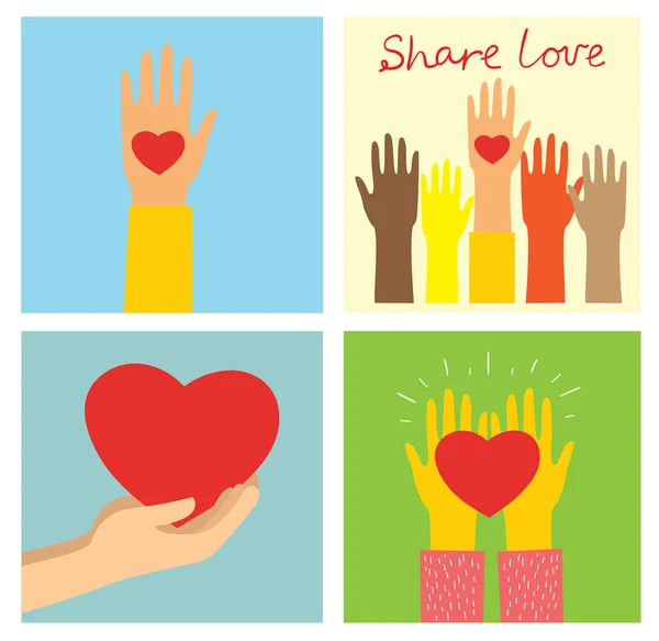 Podziel Się Swoją Miłością Ludzie Sercem Jako Wiadomości Miłosne Ilustracja — Wektor stockowy