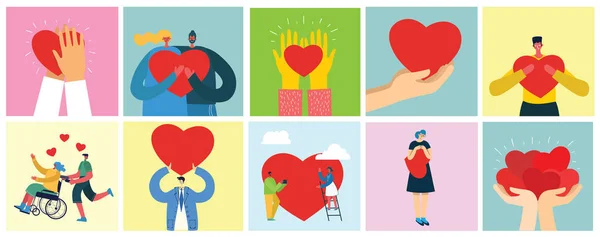 Partilha Teu Amor Pessoas Com Corações Como Mensagens Amor Ilustração —  Vetores de Stock