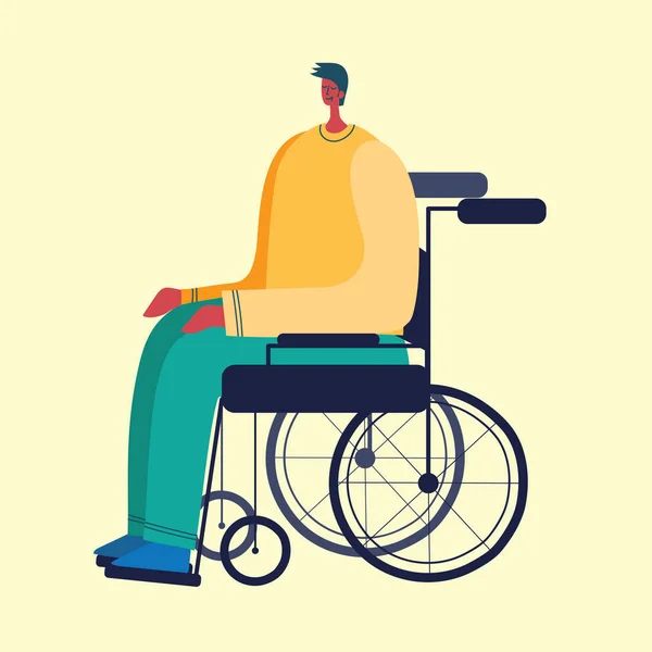 Uomo Disabile Giovane Invalido Sulla Sedia Rotelle Illustrazione Vettoriale Stile — Vettoriale Stock