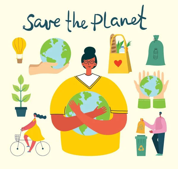 一套生态节约环境图片 负责行星拼贴的人零浪费 想想绿色 拯救地球 — 图库矢量图片