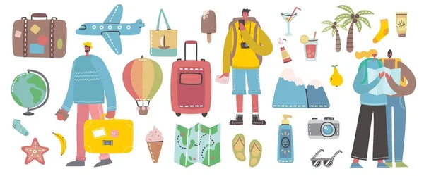 Big Bundle Travel Summer Holiday Related Objects Icons Use Poster — Stock Vector