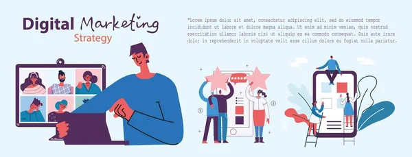 Illustration Concept Marketing Numérique Dans Design Moderne Plat Épuré Hommes — Image vectorielle