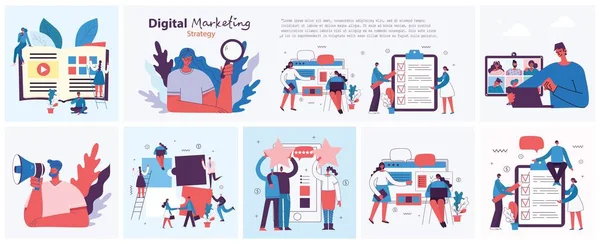 Illustration Concept Marketing Numérique Dans Design Moderne Plat Épuré Hommes — Image vectorielle