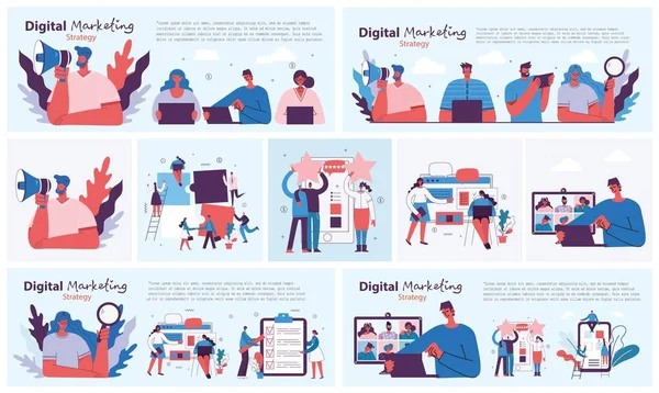 Digitale Marketing Concept Illustratie Modern Plat Schoon Design Mannen Vrouwen — Stockvector