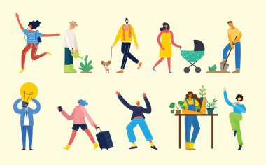 Düz dizayn edilmiş grup insanlarının düz dizaynında vektör illüstrasyon