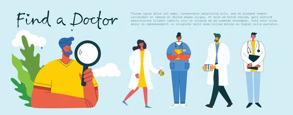 Zoek Een Dokter Teamdokters Met Een Witte Achtergrond Vector Illustratie — Stockvector