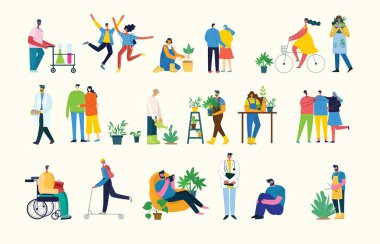 Düz dizayn edilmiş grup insanlarının düz dizaynında vektör illüstrasyon