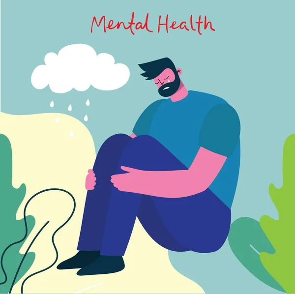 Young Man Storm Head Mental Health Illustration Concept Psychology Visual — Stock Vector