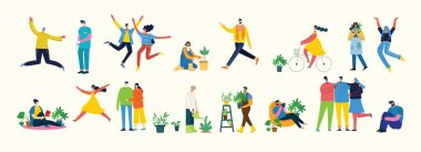 Düz dizayn edilmiş grup insanlarının düz dizaynında vektör illüstrasyon