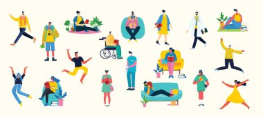 Düz dizayn edilmiş grup insanlarının düz dizaynında vektör illüstrasyon