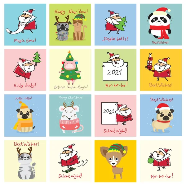 Conjunto Navidad Diferentes Cláusulas Santa Con Símbolo Navidad Del Año — Archivo Imágenes Vectoriales