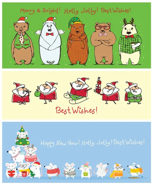 Векторна Ілюстрація Християнських Кішок Свиней Щурів Собак Різдвяним Новорічним Привітанням — стоковий вектор