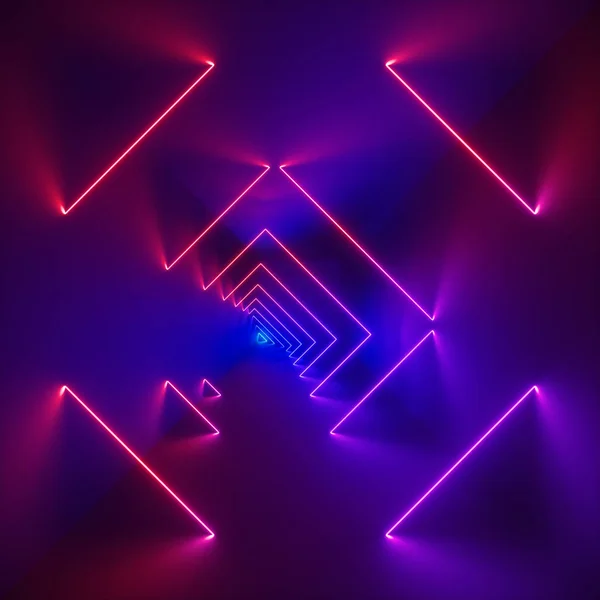 Render Glowing Lines Neon Lights Abstract Psychedelic Background Corridor Stairs — Stock Photo, Image