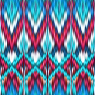 sorunsuz Soyut doku, etnik ikat desen, retro karmaşık arka plan, geleneksel Asya kumaş, moda tekstil tasarımı, kırmızı mavi neon duvar kağıdı, kaleydoskop süsleme
