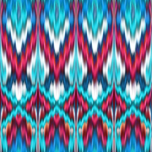 无缝抽象纹理 Ikat 复古复杂背景 传统亚洲面料 时尚纺织设计 红蓝霓虹灯壁纸 万花筒饰品 — 图库照片