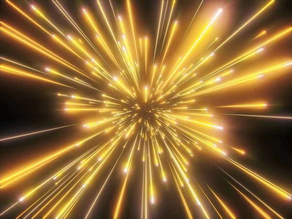 レンダリング 大きい強打 ゴールドの花火 宇宙の抽象的な背景 ネオンの輝き 赤外線紫外線 宇宙空間の速度の美しさ — ストック写真
