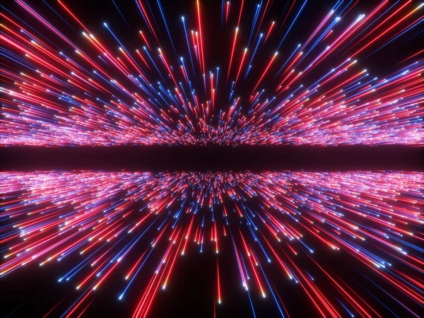 レンダリング 大きい強打 銀河地平線 抽象的な宇宙背景 宇宙の美しさ 赤青のネオンの輝き 赤外光 宇宙空間の速度 — ストック写真