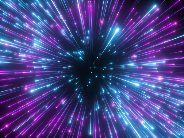 レンダリング 紫の花火 ビッグバン 宇宙の抽象的な背景 ネオンの輝き 輝く星 コスモス 赤外線紫外線 宇宙空間の速度の美しさ — ストック写真
