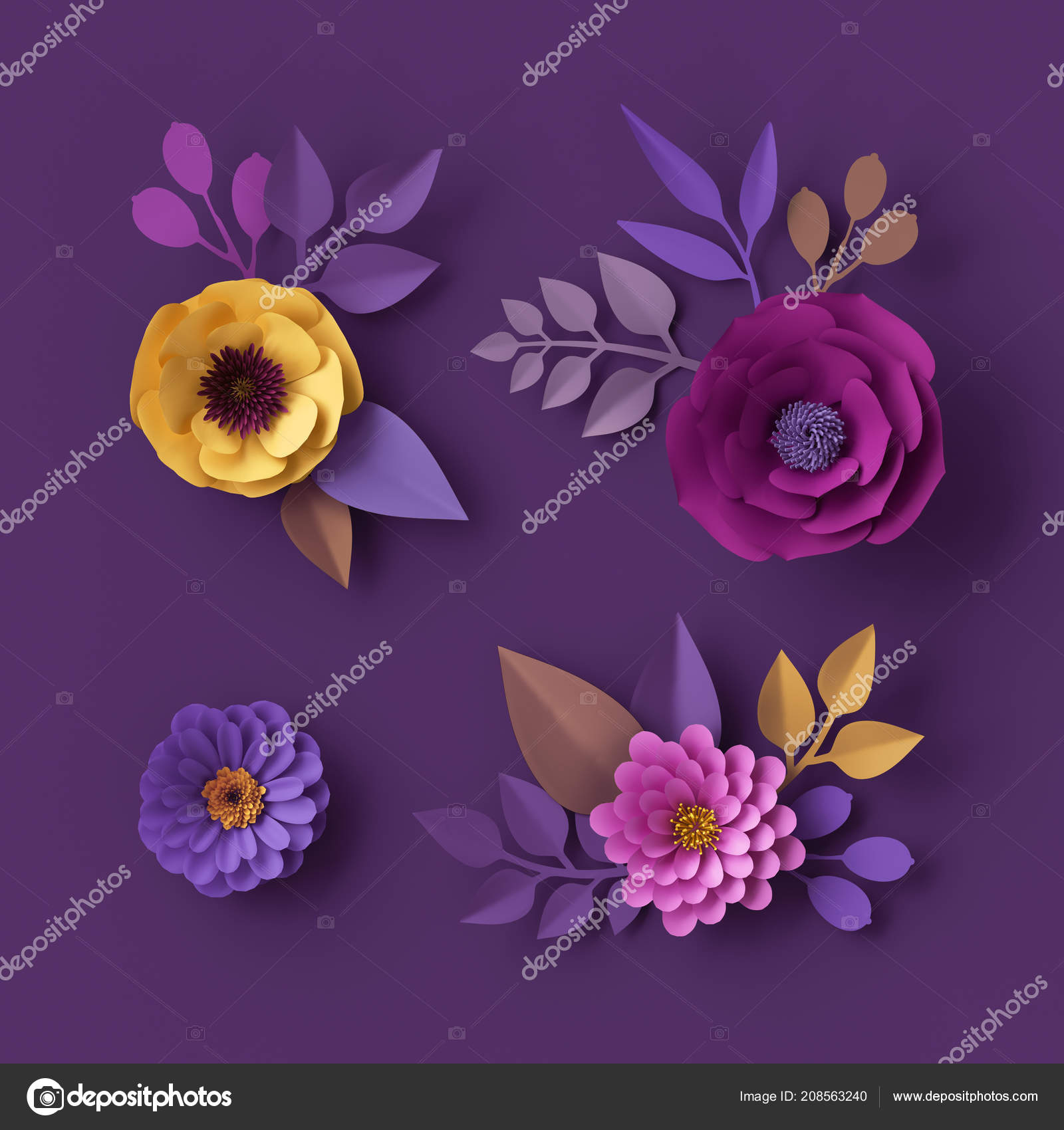 Render Colorful Paper Flowers Isolated Clip Art Fashion Wallpaper Rose  Stock Photo by ©wacomka 208563240