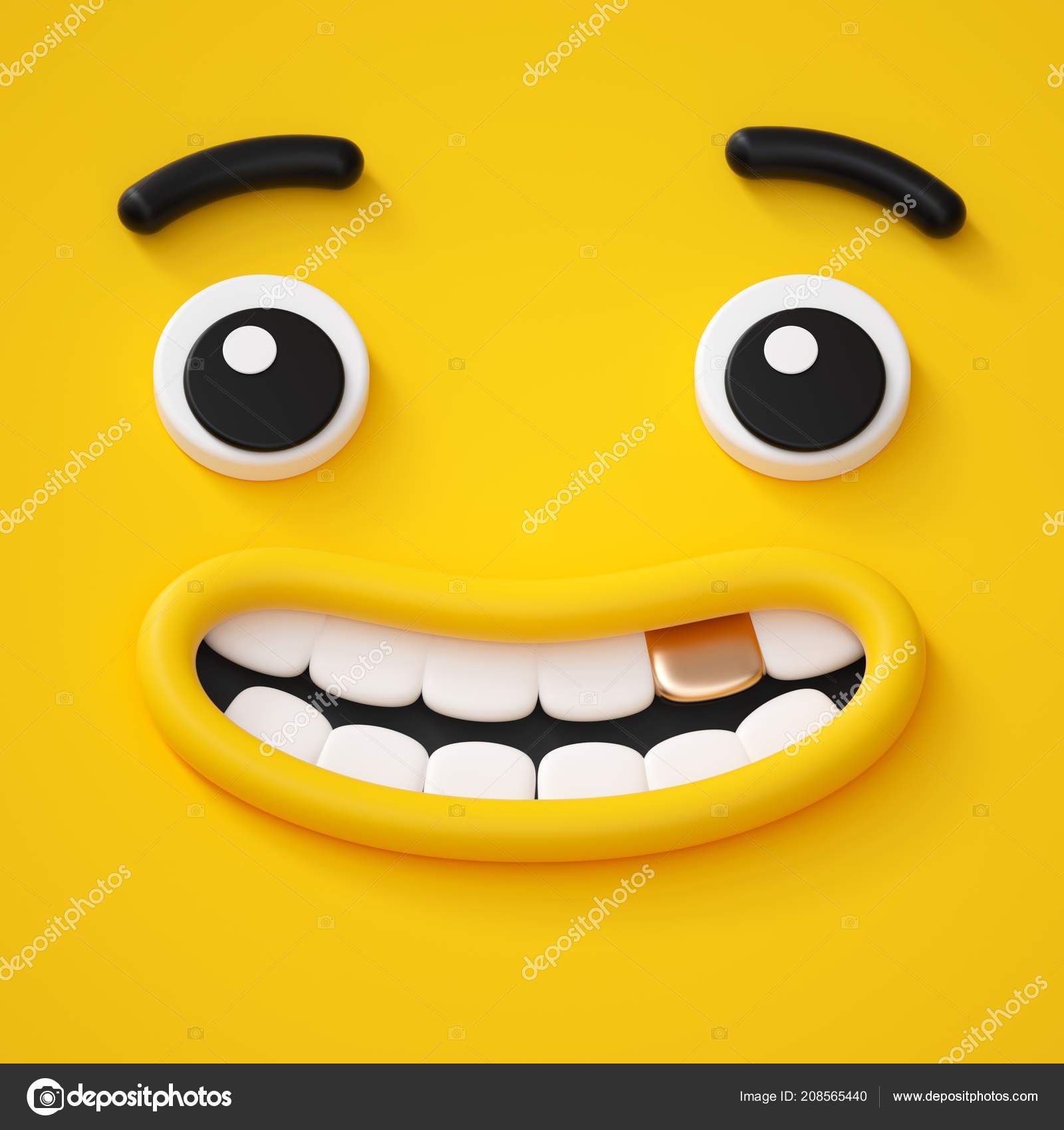 Render Cute Childish Face Smile Golden Tooth Amazed Emotion Emoji ...