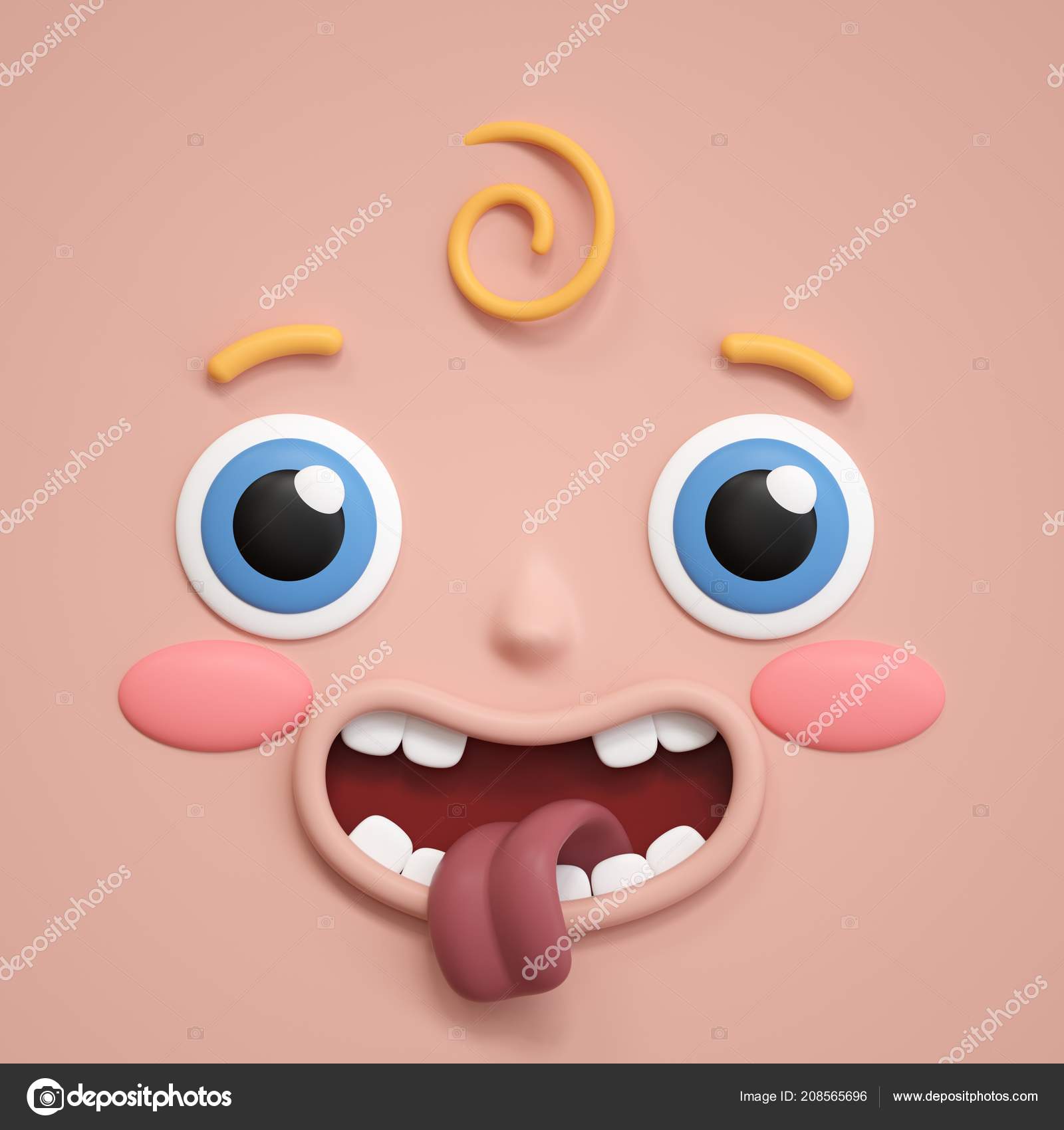 Rendering Spoiled Child Cute Baby Face Icon Open Mouth Showing Stock Photo  by ©wacomka 208565696