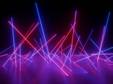 3D render, morötesi spectrum, neon ışıkları, lazer gösterisi, gece kulübü, kaotik parlak çizgiler, floresan arka plan, optik illüzyon, sanal gerçeklik