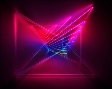 3D render, kızılötesi, neon hatları, lazer gösterisi, gece kulübü iç ışık, parlaklık, ultraviyole, soyut floresan arka plan, sanal gerçeklik, psychedelic spektrum