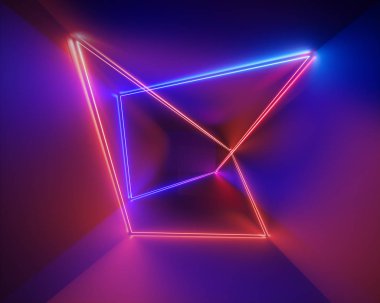 3D render, morötesi, kızılötesi, neon hatları, lazer gösterisi, gece kulübü iç ışık, renkli parlak şekiller, floresan arka plan, sanal gerçeklik, psychedelic spektrum