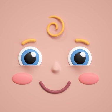 3D render, gülümseyen yüz simgesi, bebek duş, gülümseme, heyecanlı, mutlu, hayret, yürümeye başlayan çocuk, Bebek, duygusal yüz ifadesi, emoji simgesi, karakter karikatür