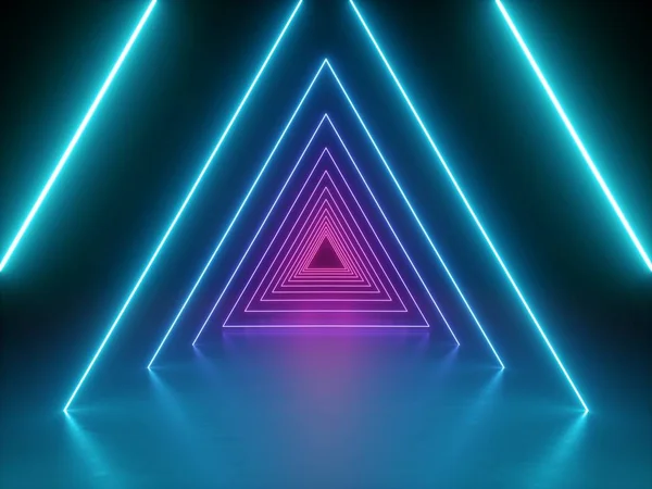 Render Abstrato Fundo Moda Azul Rosa Neon Portal Triangular Linhas — Fotografia de Stock