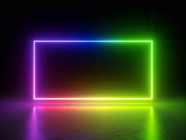 彩虹色鲜艳 激光显示 发光频谱矩形 空白框 霓虹灯 抽象迷幻背景 紫外线 Led 显示屏 — 图库照片