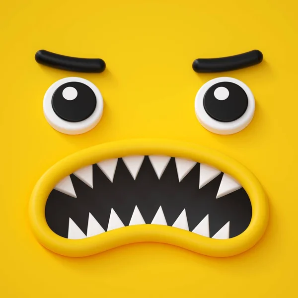抽象的情感脸图标 愤怒的性格去疯狂的插图 可爱的卡通怪物 Emoji 表情符号 — 图库照片