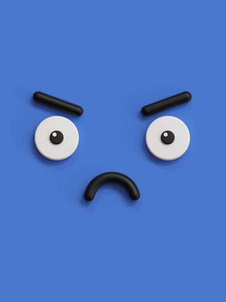 抽象情感哀伤的面孔图标 失望的字符例证 可爱的蓝色卡通妖怪 Emoji — 图库照片