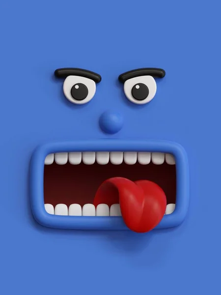Render Emotional Cartoon Face Angry Emoticon Scared Emotion Screaming Blue — Stock Photo, Image