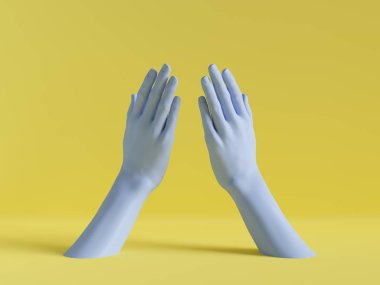 3D render, kadın eller izole, minimal moda arka plan, mankenin vücut parçaları, boşluk, pembe mavi pastel renkler