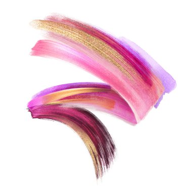 yaratıcı kozmetik fırça kontur küçük resim izole beyaz arka plan, dinamik suluboya smear, altın sarı allık pembe boya doku, Akrilikler, grunge, glitter, ışıltı, yapmak kadar kozmetik