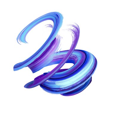 3D render, soyut fırça darbesi, sanatsal smear, mavi boya sıçrama, bükülmüş sıçramak, renkli curl, sarmal, girdap, canlı şerit, üzerinde beyaz izole klip sanat tasarım öğesi