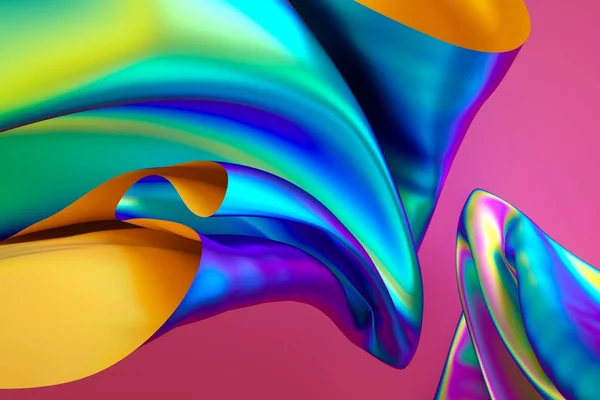Render Iriserende Holografisch Folie Gevouwen Doek Abstract Mode Achtergrond Ultraviolet — Stockfoto