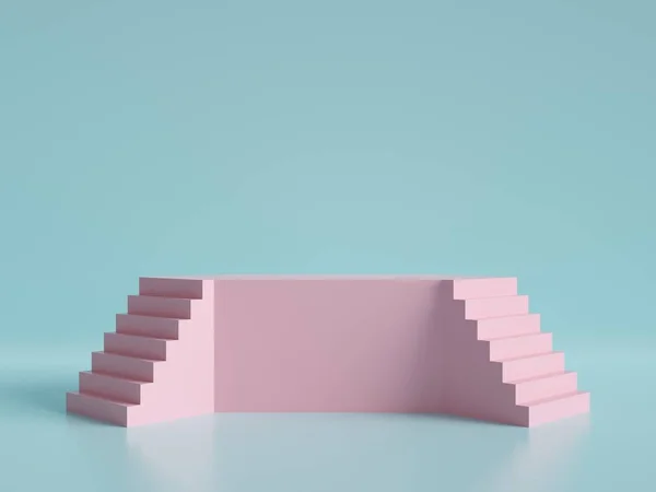 Abstrakt Minimal Bakgrund Podium Rosa Trappor Render Pastellfärger — Stockfoto