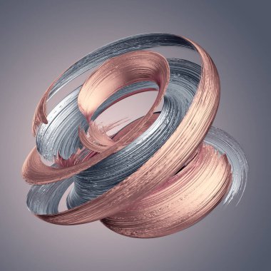 3D render, soyut metalik brushstroke, gül altın, gümüş boya smear, sıçramasına platin şekli, parlak folyo, şerit, izole küçük resim