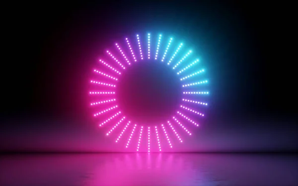 Render Absztrakt Háttér Képernyő Gyűrű Fénylő Pontok Neon Fény Virtuális — Stock Fotó