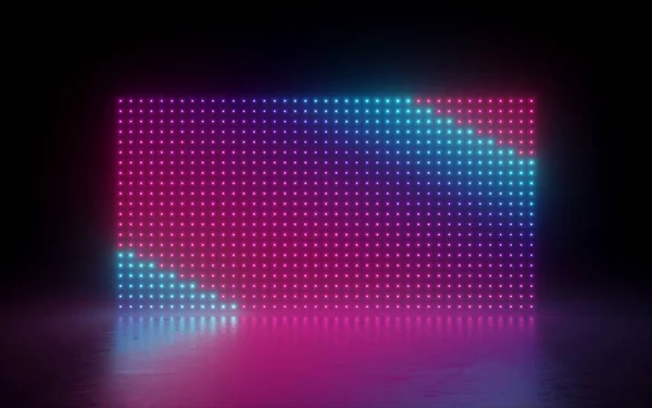 Render Abstract Background Glowing Dots Screen Pixels Neon Lights Virtual — Stock Photo, Image