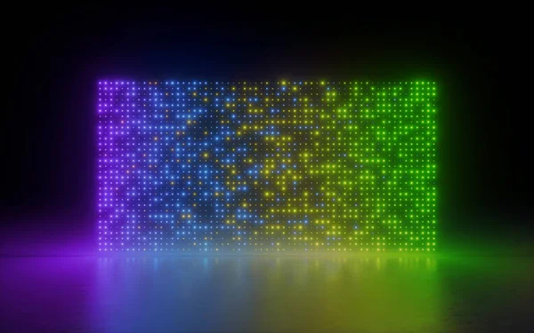 Render Absztrakt Háttér Fénylő Pontok Rainbow Képernyőn Pixel Neon Fények — Stock Fotó