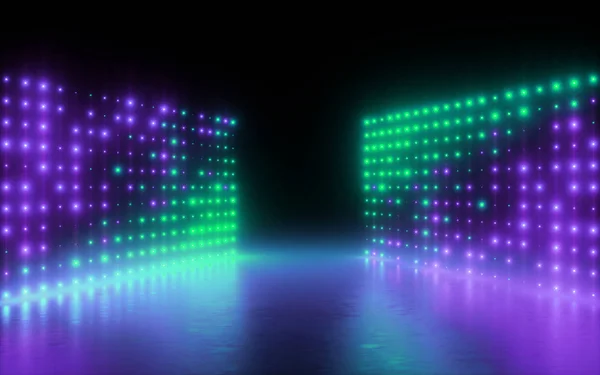 Render Arka Plan Ekran Piksel Parlak Nokta Neon Işıkları Sanal — Stok fotoğraf