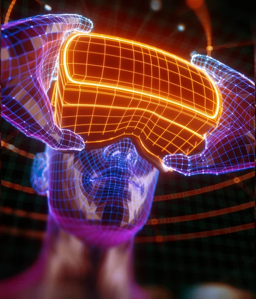 Render Visualization Man Holding Virtual Reality Glasses Electronic Device Head — Stock Photo, Image