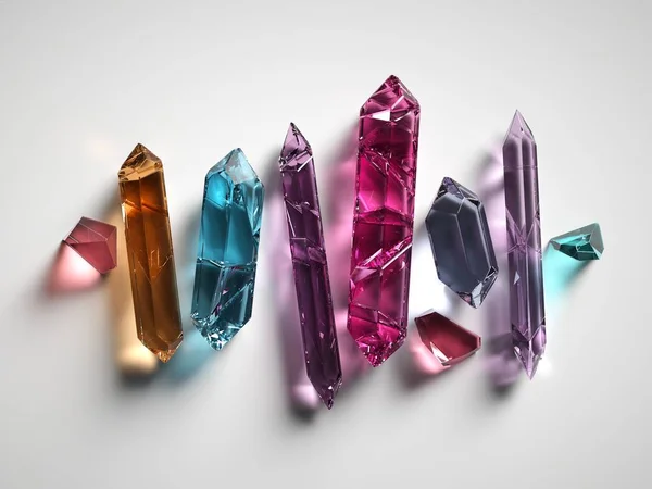 Render Färgglada Andliga Kristaller Isolerad Vit Bakgrund Reiki Healing Mineraler — Stockfoto